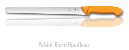 Victorinox 5.8443.25 Swibo WENGER Slicing knife, nóż do plastrowania, ostrze ząbowane, 25 cm czubek zaokrąglony, uchwyt żółty (dostępne ostrza: 25 cm; 30 cm; 35 cm)
